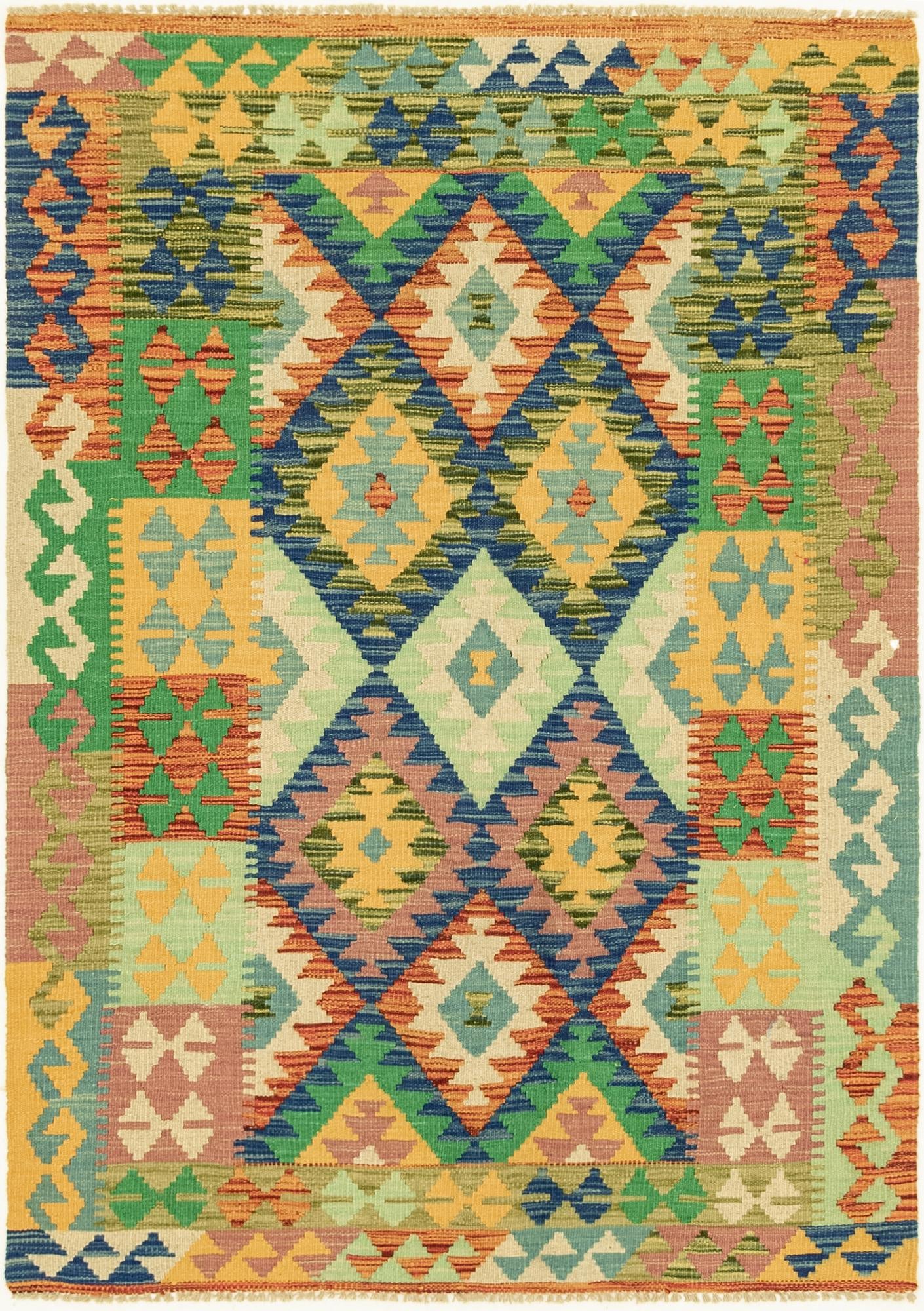 3' 8 x 5' 3 Hand Woven Kilim Maymana Wool Rug