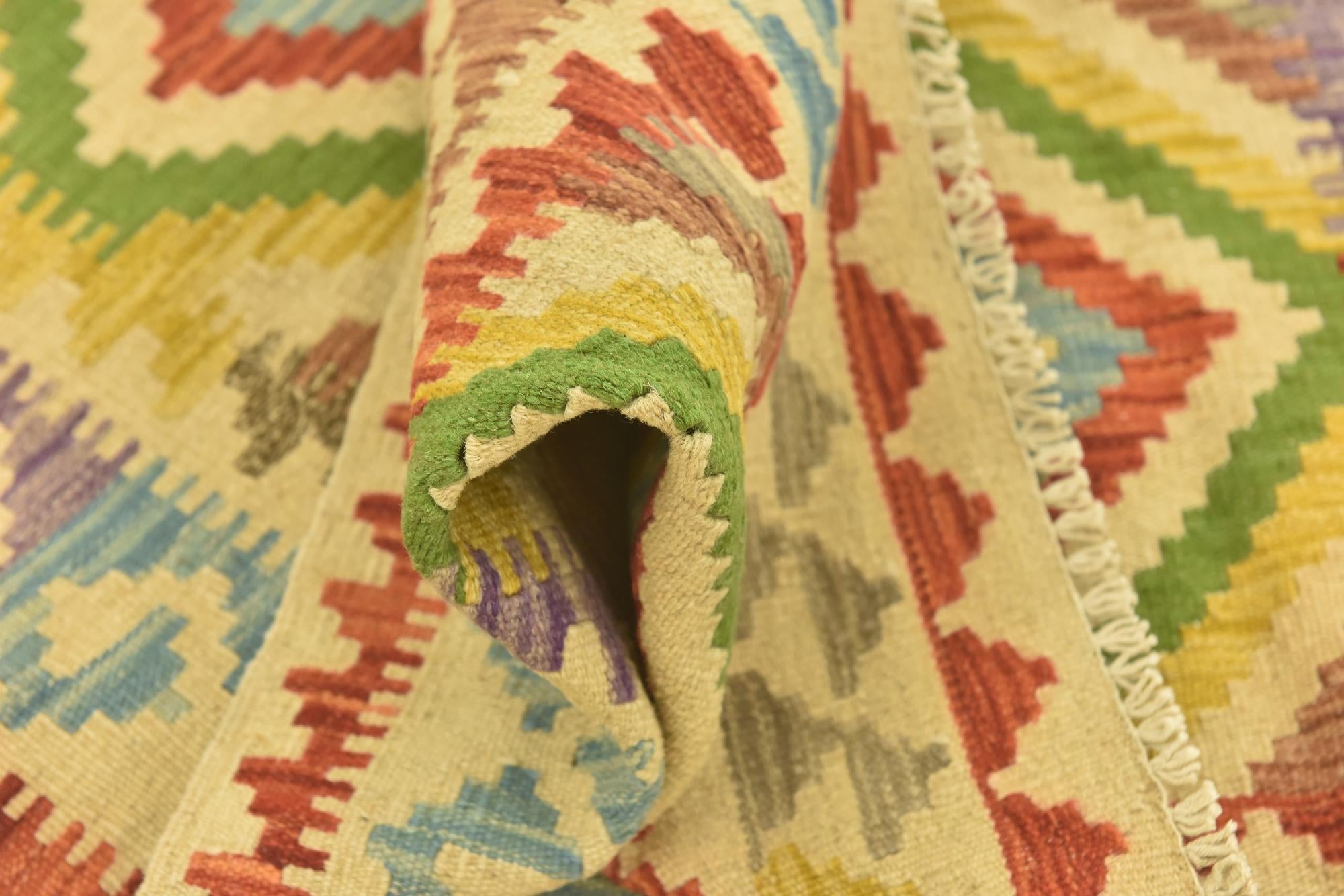 3' 3 x 6' 5 Hand Woven Kilim Maymana Wool Rug