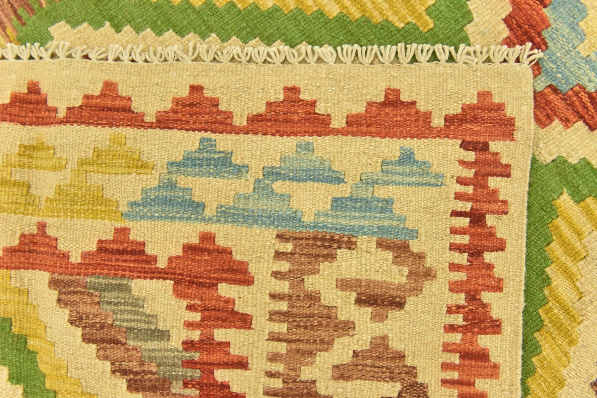3' 3 x 6' 5 Hand Woven Kilim Maymana Wool Rug