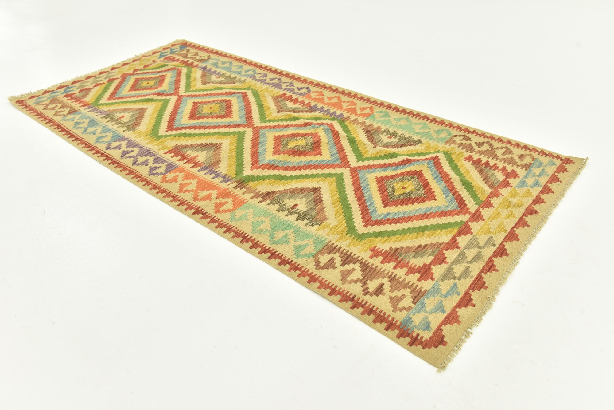 3' 3 x 6' 5 Hand Woven Kilim Maymana Wool Rug