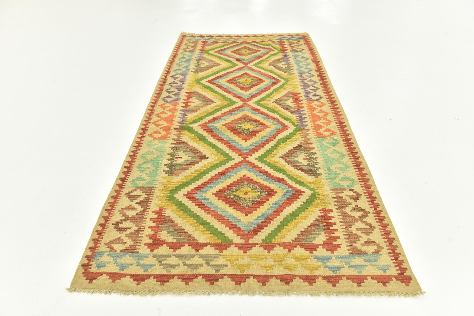 3' 3 x 6' 5 Hand Woven Kilim Maymana Wool Rug