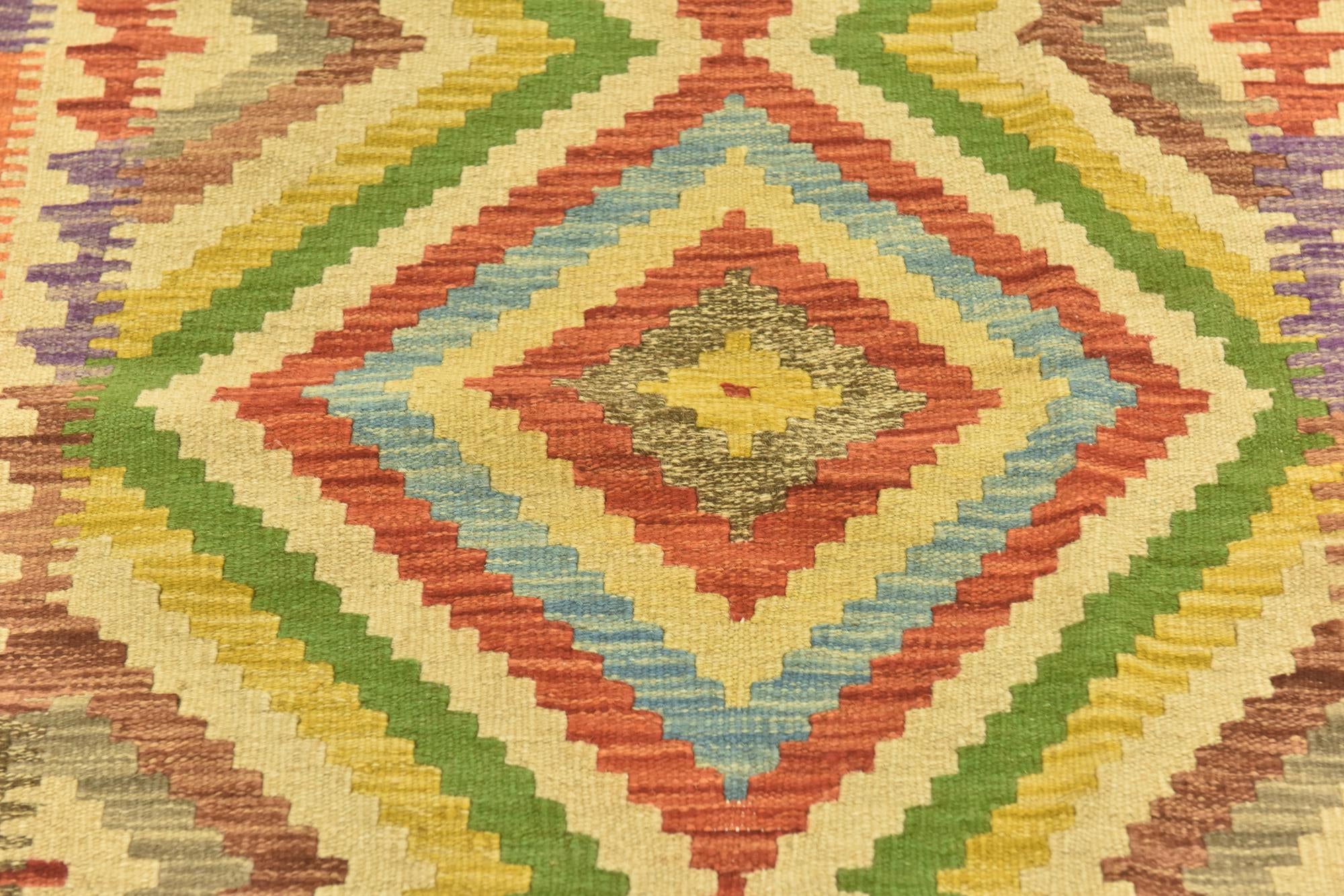 3' 3 x 6' 5 Hand Woven Kilim Maymana Wool Rug