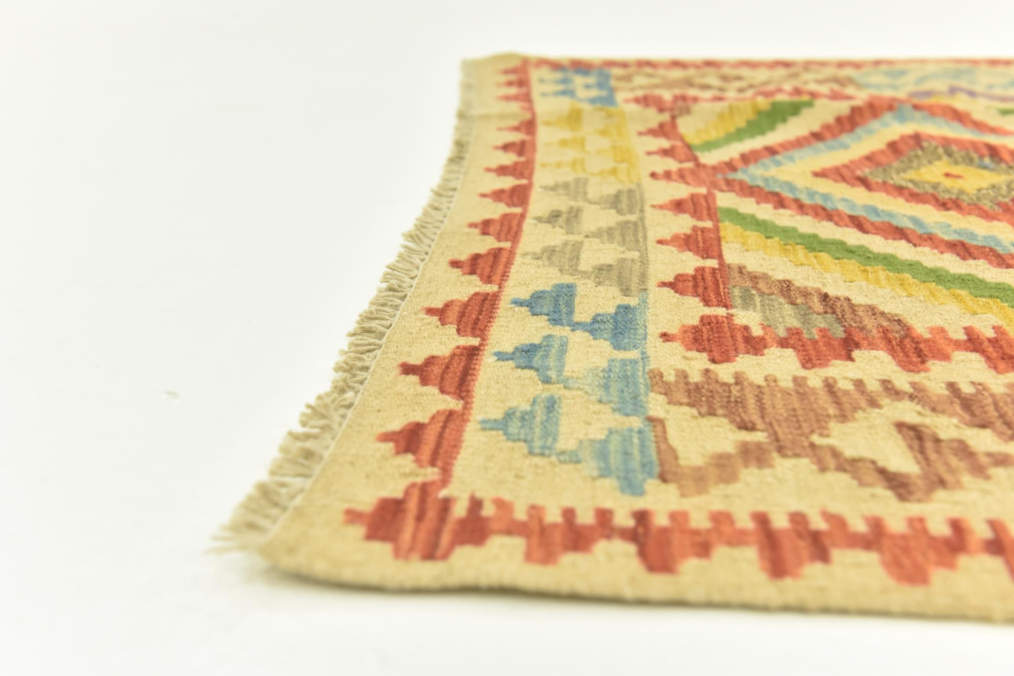 3' 3 x 6' 5 Hand Woven Kilim Maymana Wool Rug
