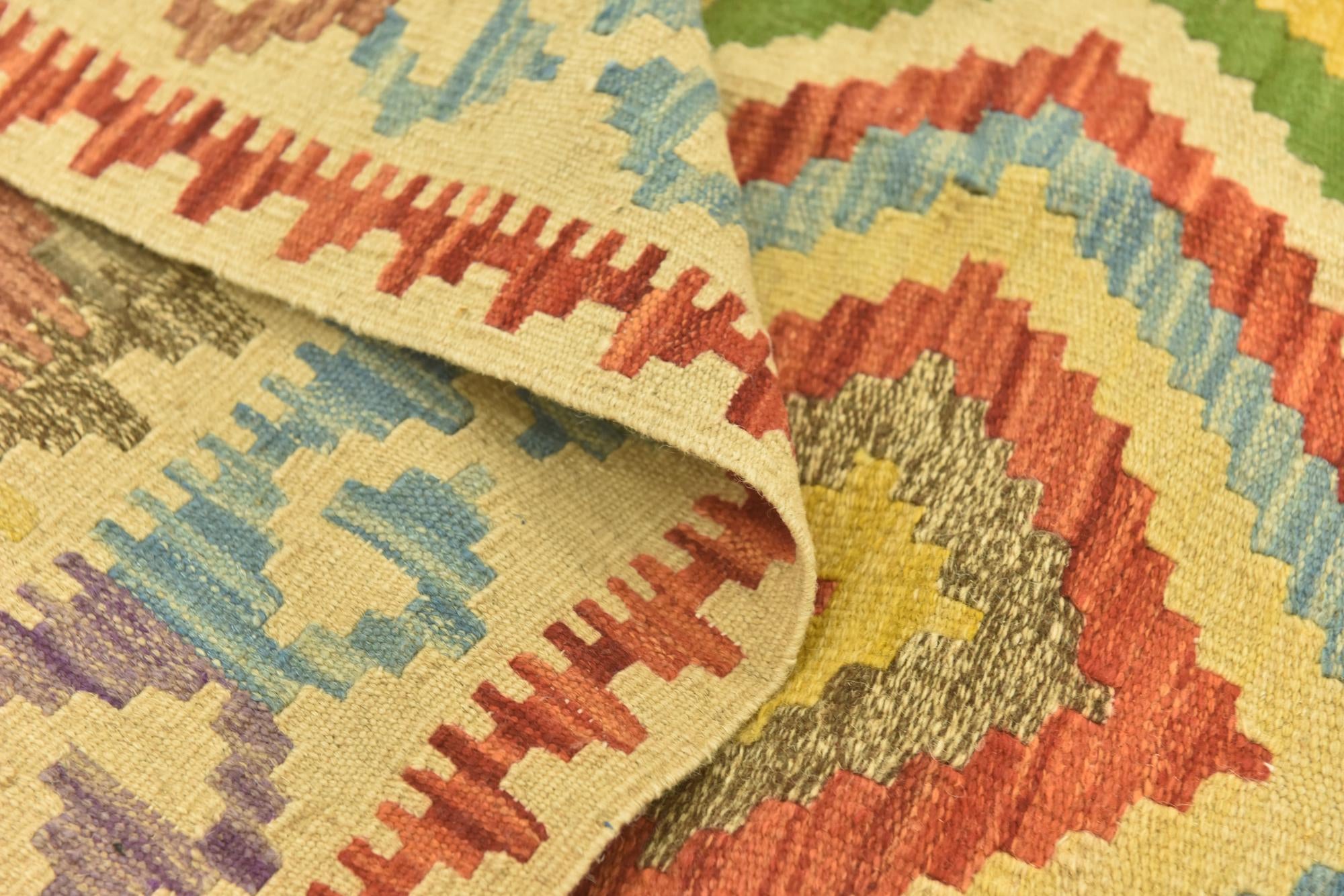 3' 3 x 6' 5 Hand Woven Kilim Maymana Wool Rug