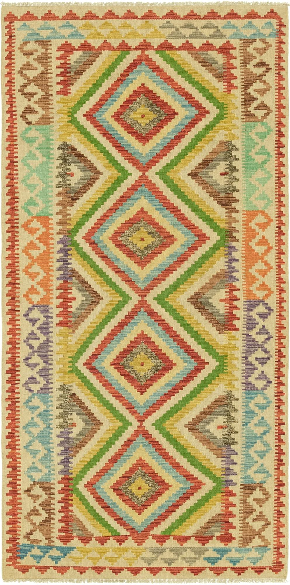 3' 3 x 6' 5 Hand Woven Kilim Maymana Wool Rug