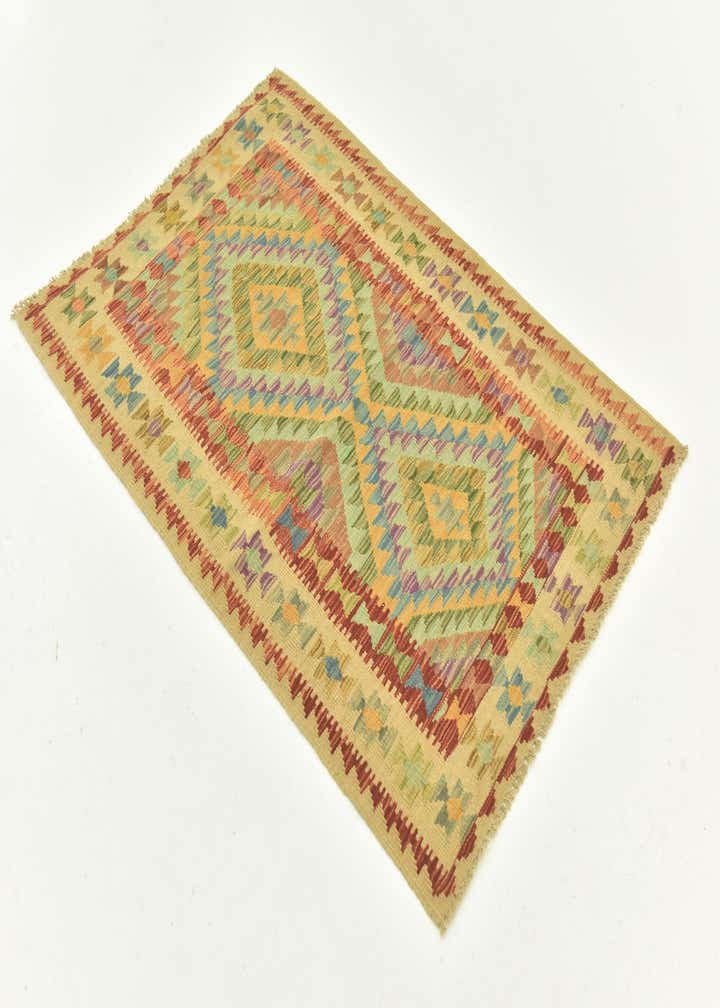 3' 4 x 4' 10 Hand Woven Kilim Maymana Wool Rug