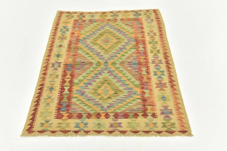 Detail image of 3' 4 x 4' 10 Hand Woven Kilim Maymana Wool Rug