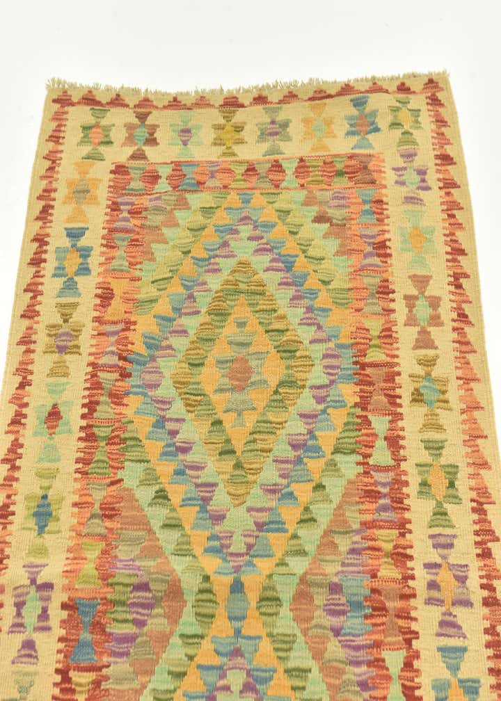 3' 4 x 4' 10 Hand Woven Kilim Maymana Wool Rug
