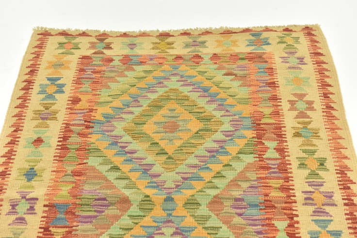 Detail image of 3' 4 x 4' 10 Hand Woven Kilim Maymana Wool Rug