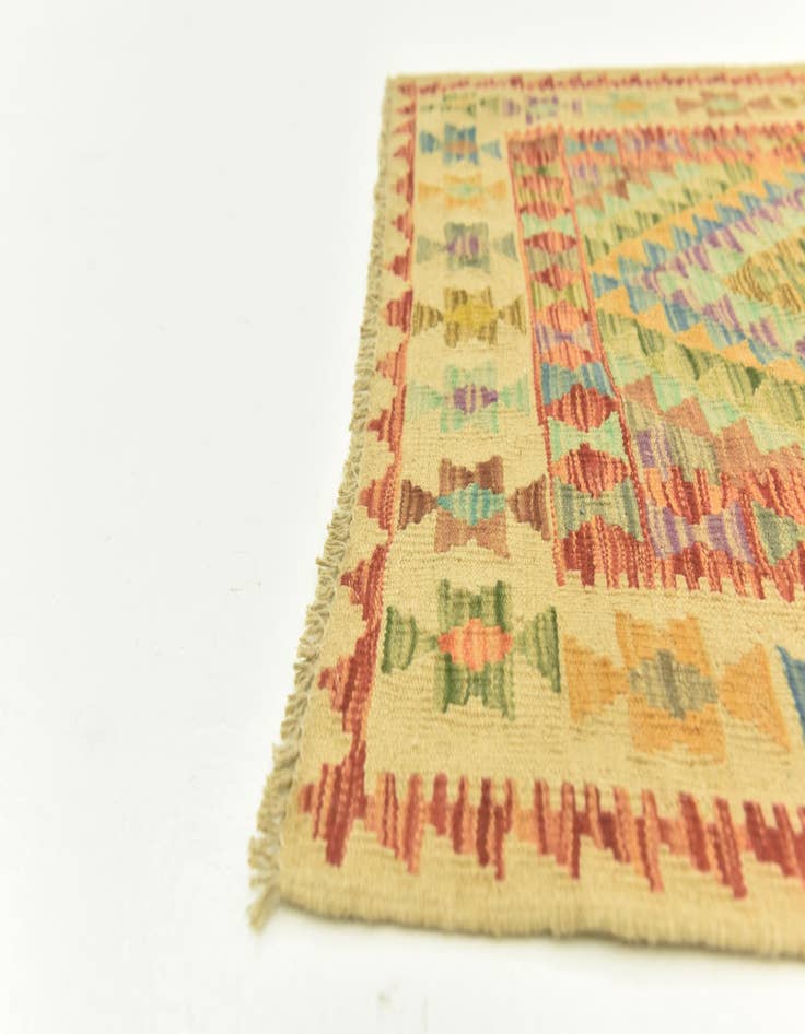 Detail image of 3' 4 x 4' 10 Hand Woven Kilim Maymana Wool Rug