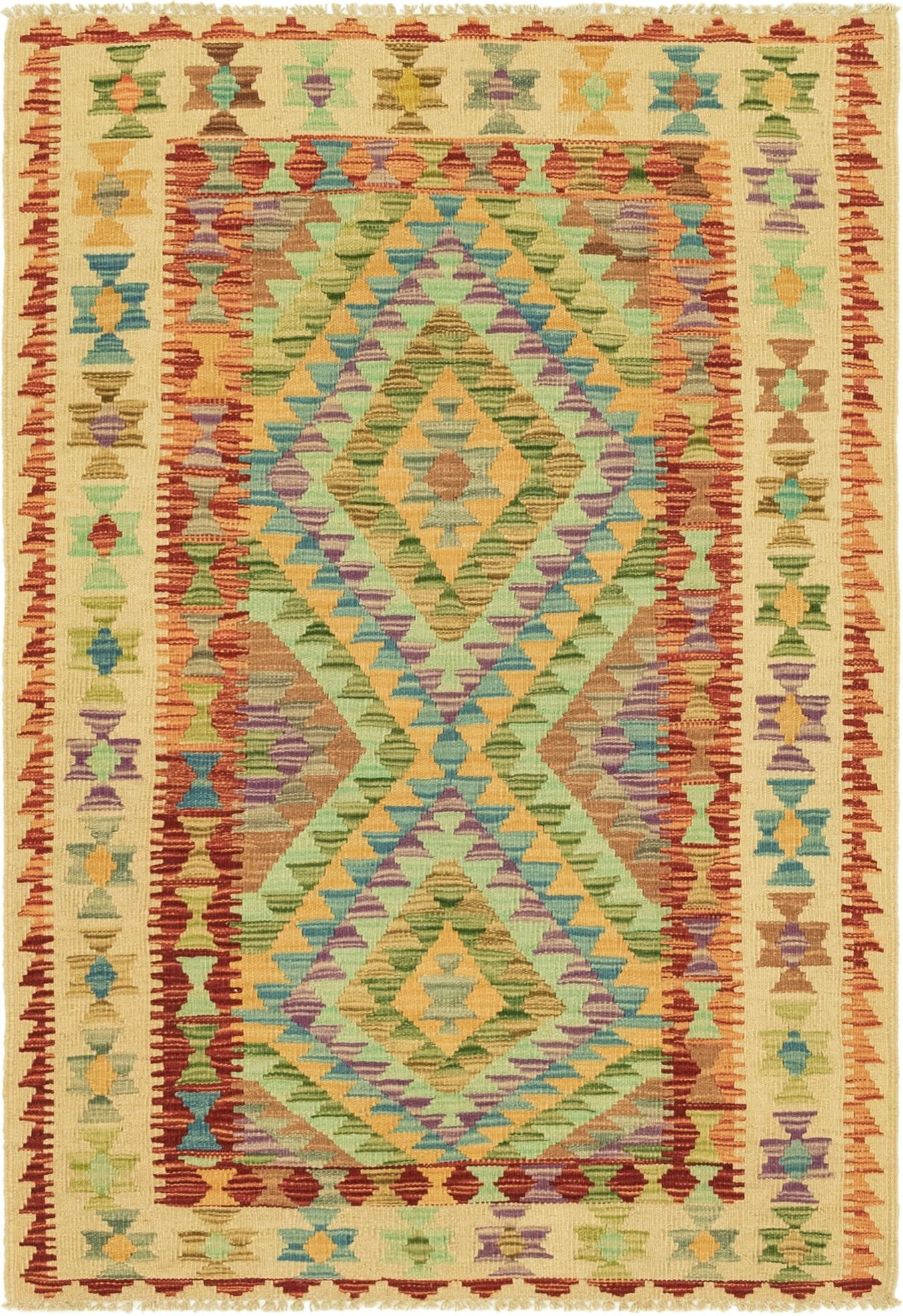 3' 4 x 4' 10 Hand Woven Kilim Maymana Wool Rug