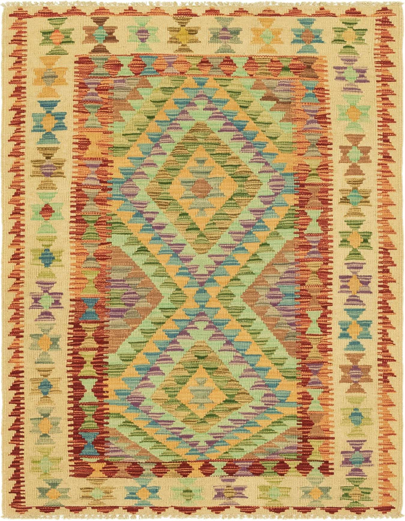 3' 4 x 4' 10 Hand Woven Kilim Maymana Wool Rug