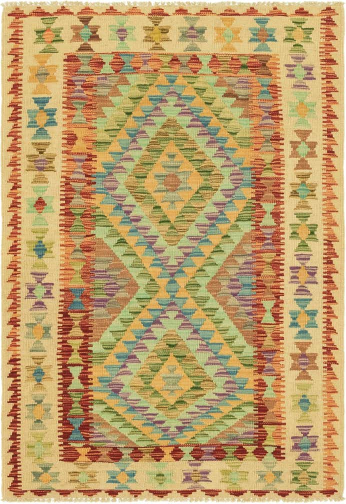 3' 4 x 4' 10 Hand Woven Kilim Maymana Wool Rug