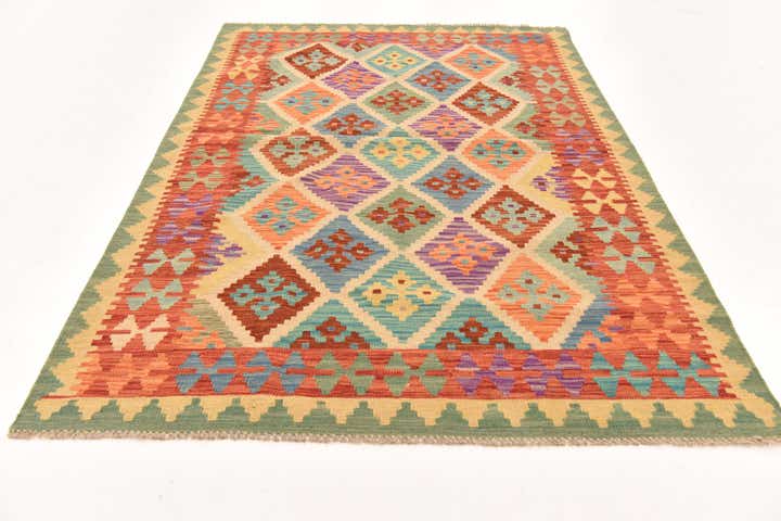 3' 11 x 6' Hand Woven Kilim Maymana Wool Rug