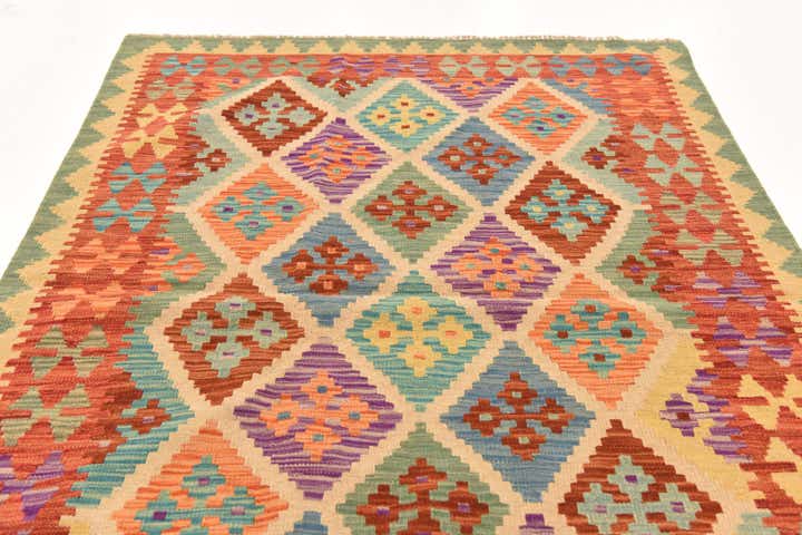3' 11 x 6' Hand Woven Kilim Maymana Wool Rug