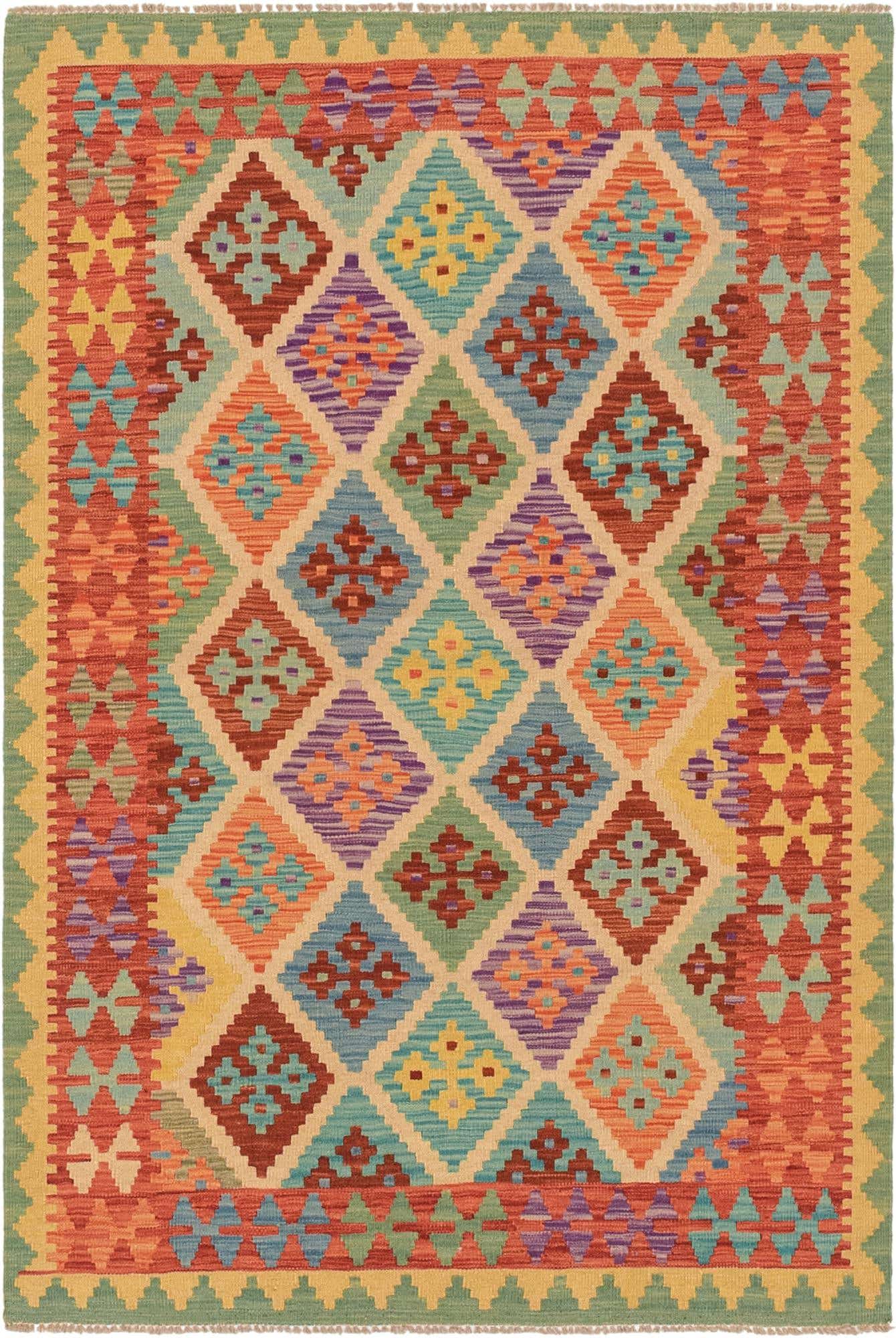 3' 11 x 6' Hand Woven Kilim Maymana Wool Rug