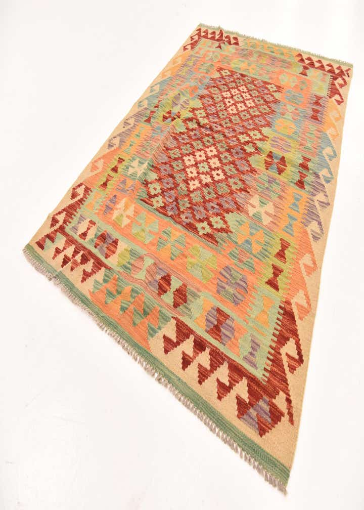 4' 1 x 5' 10 Hand Woven Kilim Maymana Wool Rug