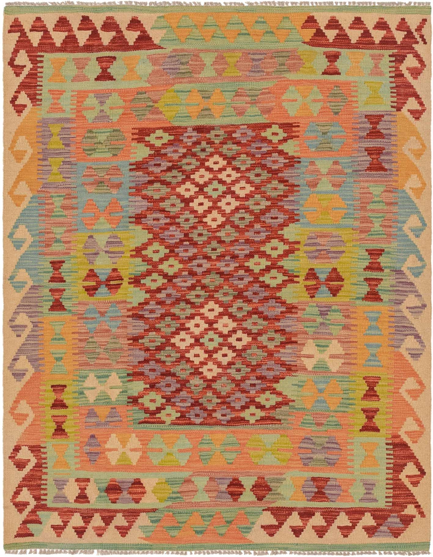 4' 1 x 5' 10 Hand Woven Kilim Maymana Wool Rug