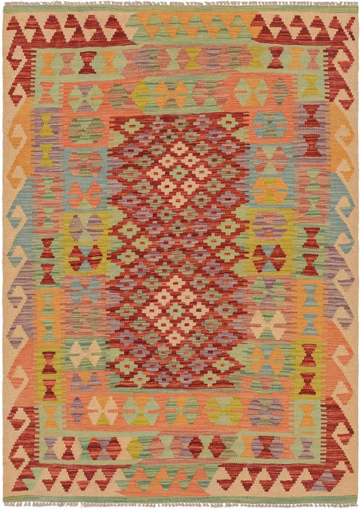 4' 1 x 5' 10 Hand Woven Kilim Maymana Wool Rug