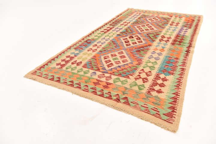 3' 8 x 6' 4 Hand Woven Kilim Maymana Wool Rug