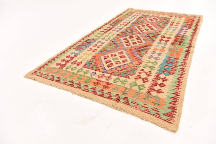 Detail image of 3' 8 x 6' 4 Hand Woven Kilim Maymana Wool Rug