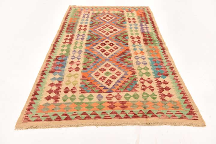 3' 8 x 6' 4 Hand Woven Kilim Maymana Wool Rug