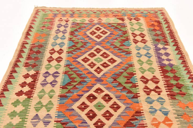 Detail image of 3' 8 x 6' 4 Hand Woven Kilim Maymana Wool Rug