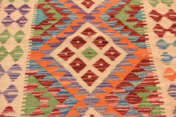 3' 8 x 6' 4 Hand Woven Kilim Maymana Wool Rug