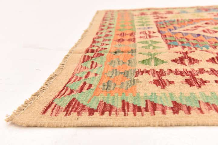 3' 8 x 6' 4 Hand Woven Kilim Maymana Wool Rug