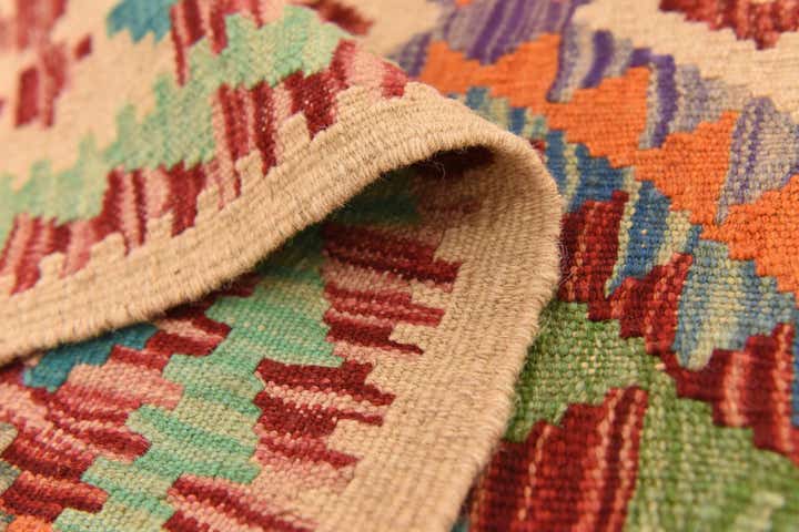 3' 8 x 6' 4 Hand Woven Kilim Maymana Wool Rug