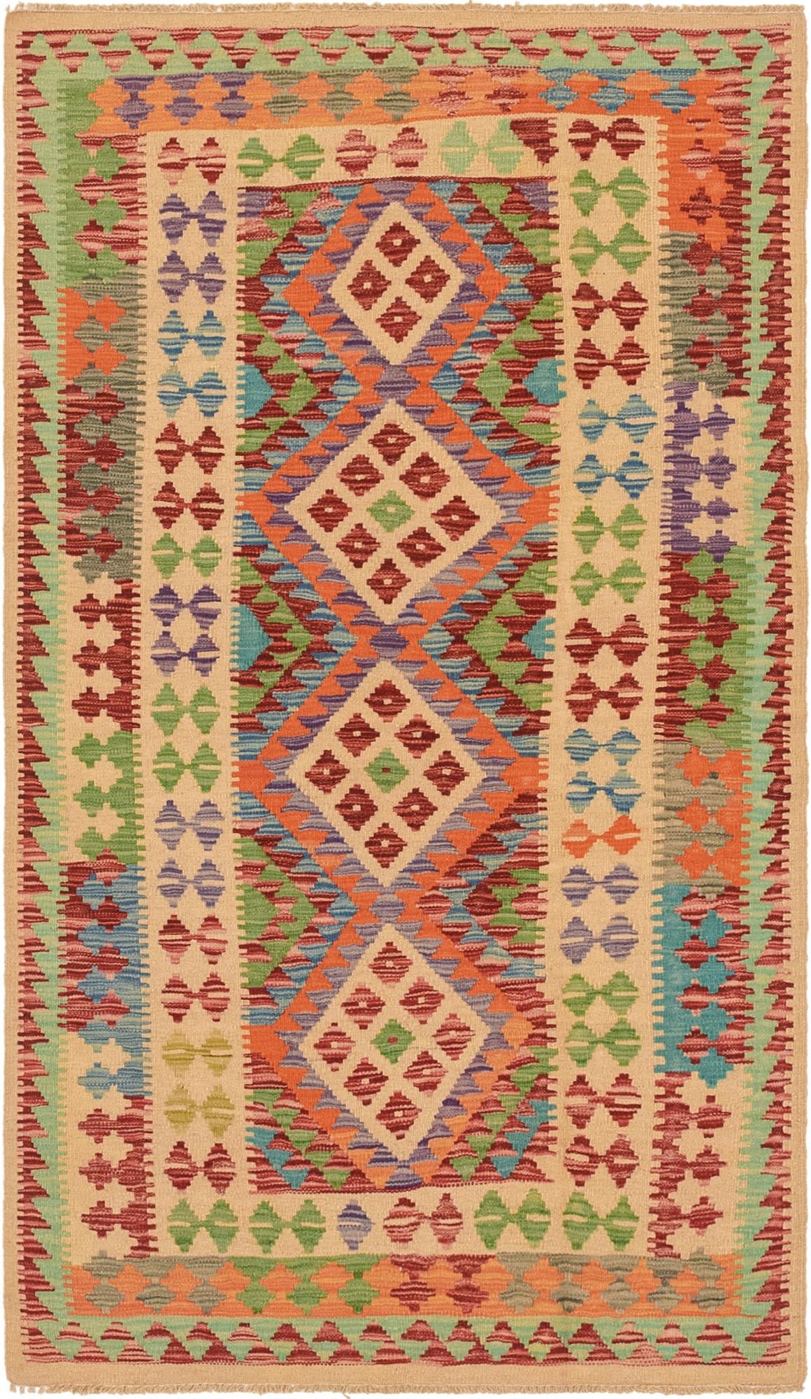 3' 8 x 6' 4 Hand Woven Kilim Maymana Wool Rug