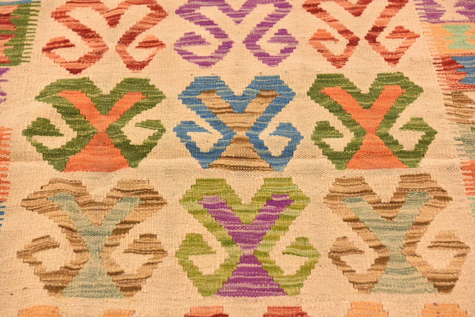 4' x 5' 6 Hand Woven Kilim Maymana Wool Rug