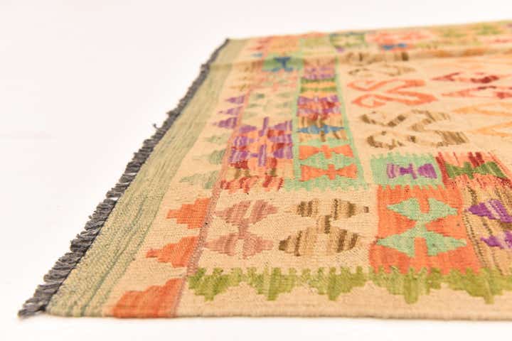 4' x 5' 6 Hand Woven Kilim Maymana Wool Rug
