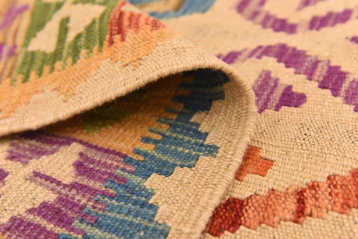 4' x 5' 6 Hand Woven Kilim Maymana Wool Rug