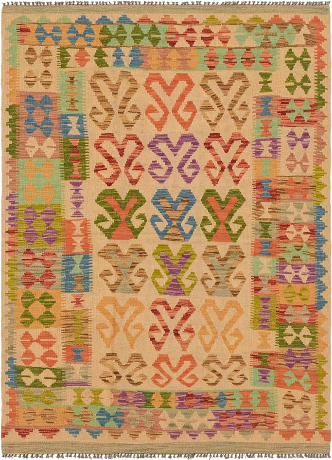 Detail image of 4' x 5' 6 Hand Woven Kilim Maymana Wool Rug