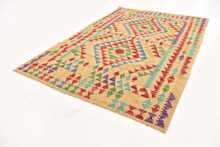 Detail image of 3' 10 x 5' 7 Hand Woven Kilim Maymana Wool Rug