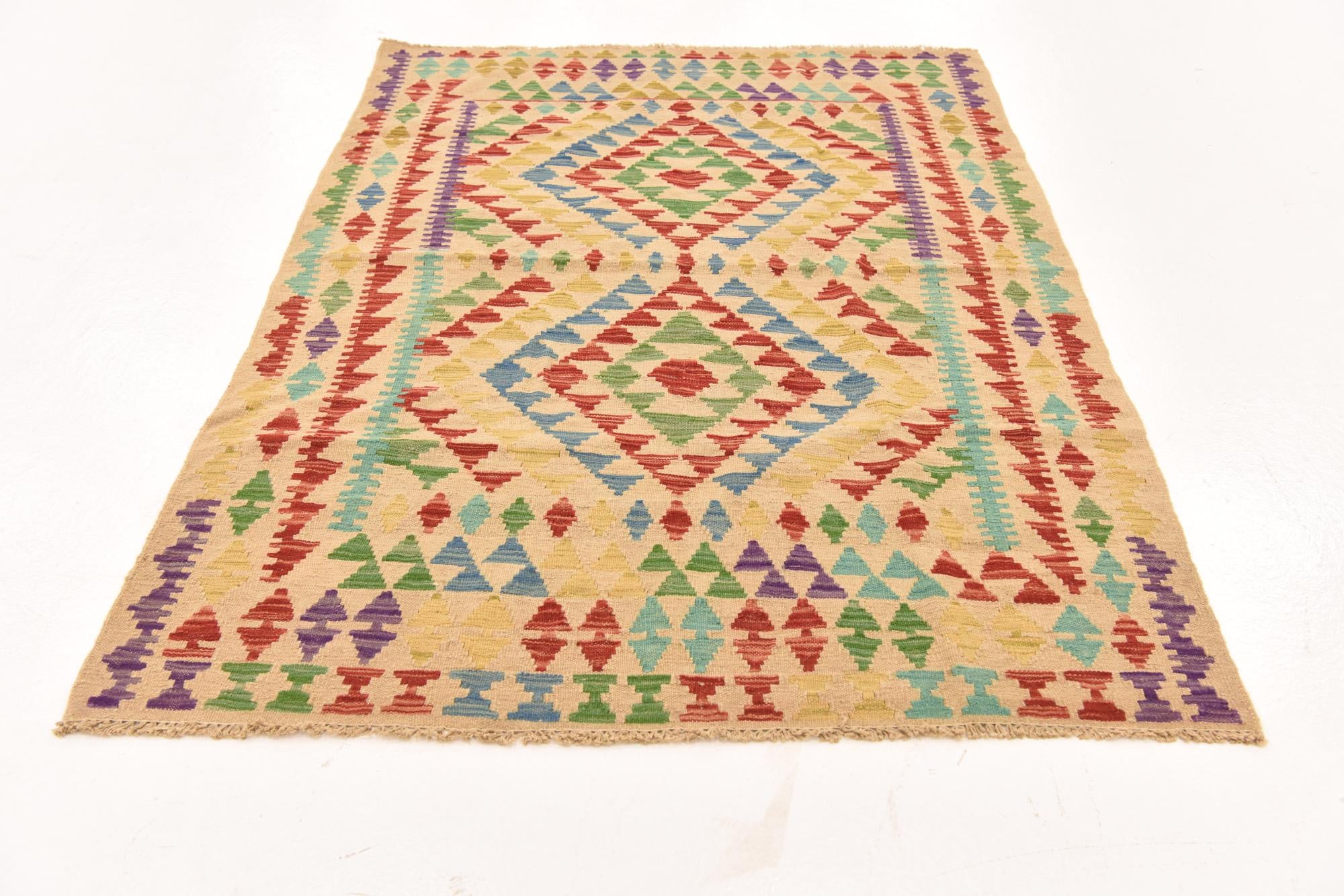 3' 10 x 5' 7 Hand Woven Kilim Maymana Wool Rug