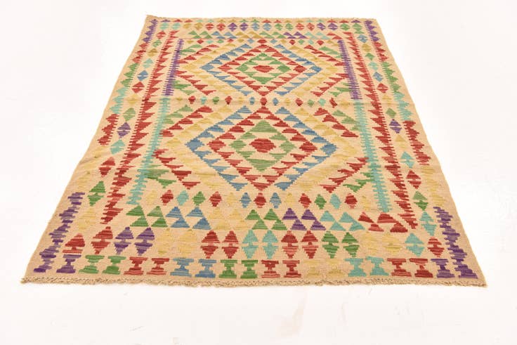 Detail image of 3' 10 x 5' 7 Hand Woven Kilim Maymana Wool Rug