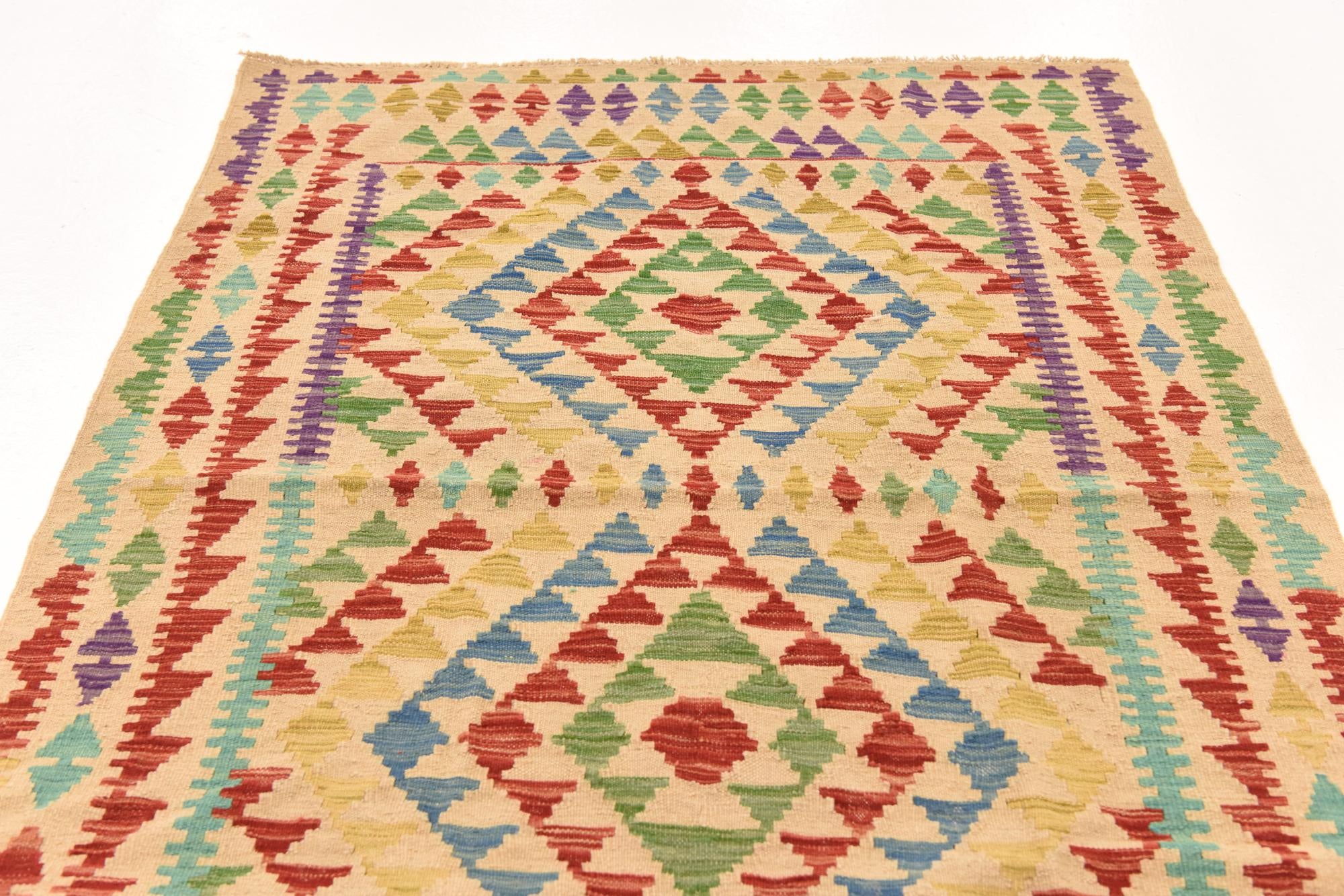 3' 10 x 5' 7 Hand Woven Kilim Maymana Wool Rug