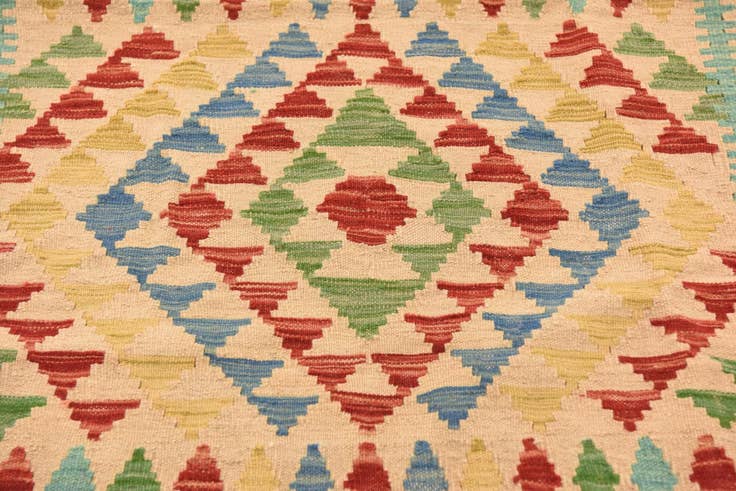 Detail image of 3' 10 x 5' 7 Hand Woven Kilim Maymana Wool Rug