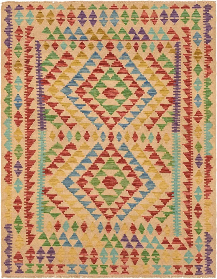 Detail image of 3' 10 x 5' 7 Hand Woven Kilim Maymana Wool Rug