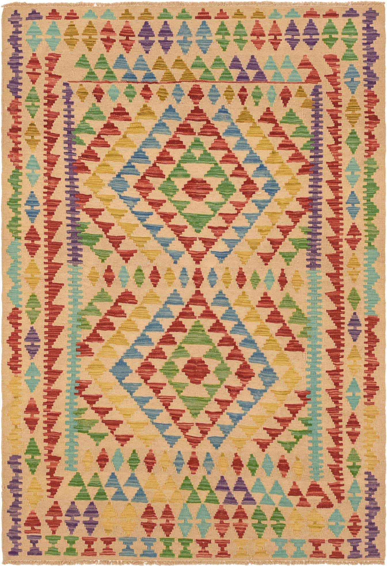 3' 10 x 5' 7 Hand Woven Kilim Maymana Wool Rug