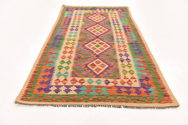 Detail image of 3' 8 x 6' 8 Hand Woven Kilim Maymana Wool Rug