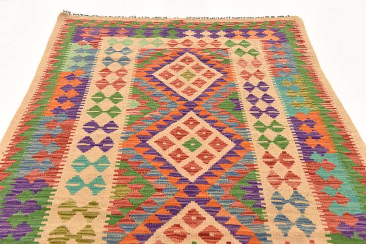 3' 8 x 6' 8 Hand Woven Kilim Maymana Wool Rug