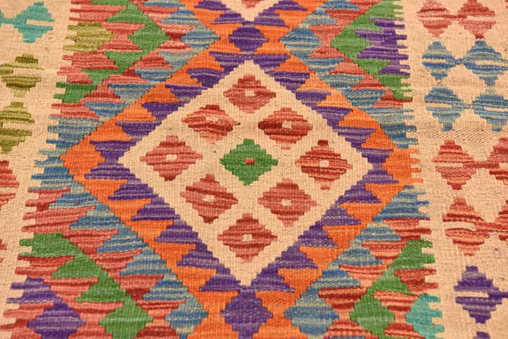 3' 8 x 6' 8 Hand Woven Kilim Maymana Wool Rug