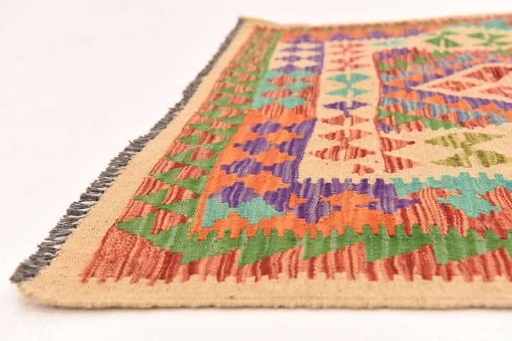3' 8 x 6' 8 Hand Woven Kilim Maymana Wool Rug