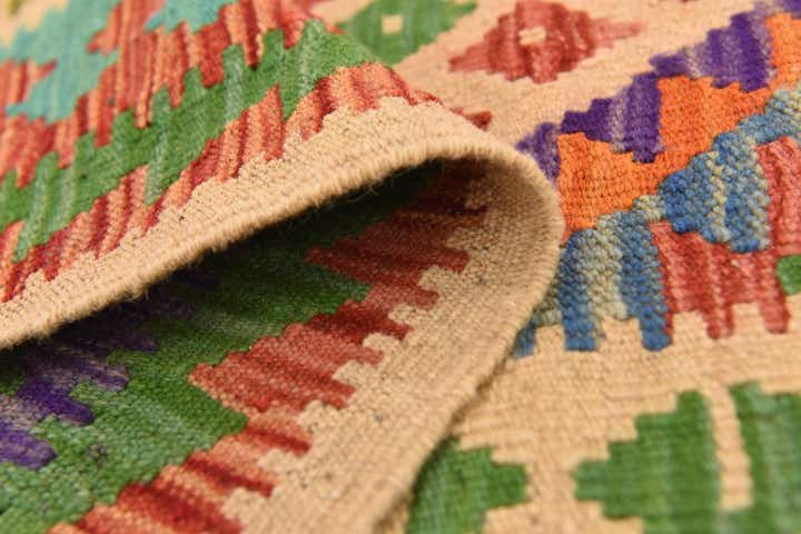 3' 8 x 6' 8 Hand Woven Kilim Maymana Wool Rug