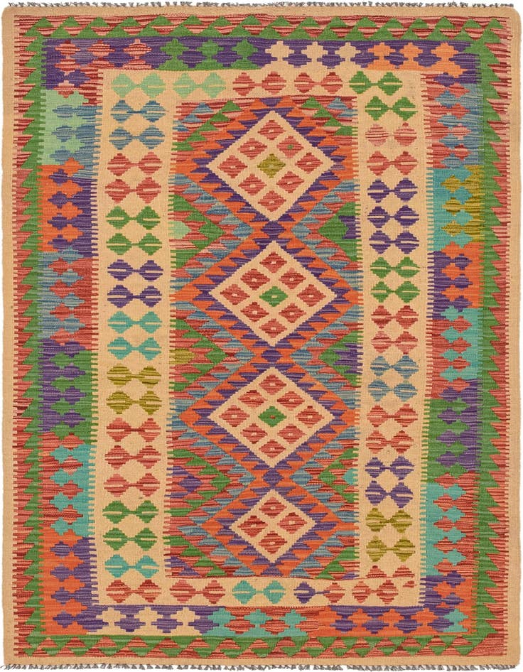 Detail image of 3' 8 x 6' 8 Hand Woven Kilim Maymana Wool Rug