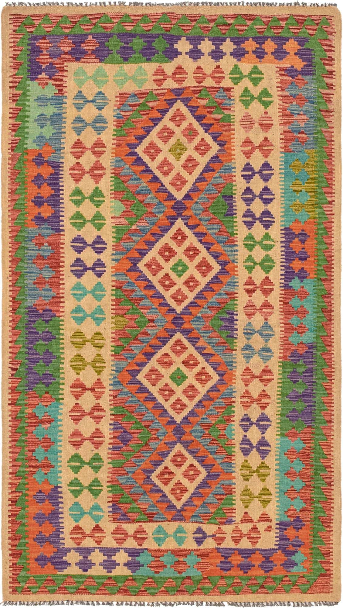 3' 8 x 6' 8 Hand Woven Kilim Maymana Wool Rug