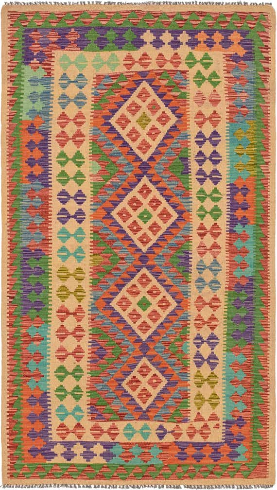 3' 8 x 6' 8 Hand Woven Kilim Maymana Wool Rug